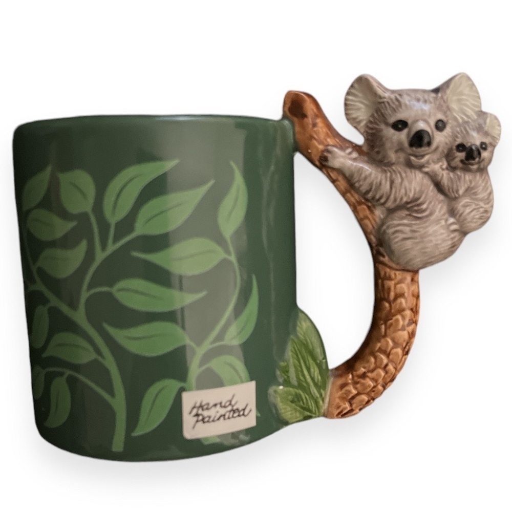 Vintage Bergschrund Seattle 1991 Koala Mom Baby Handle Green Ceramic Coffee Mug